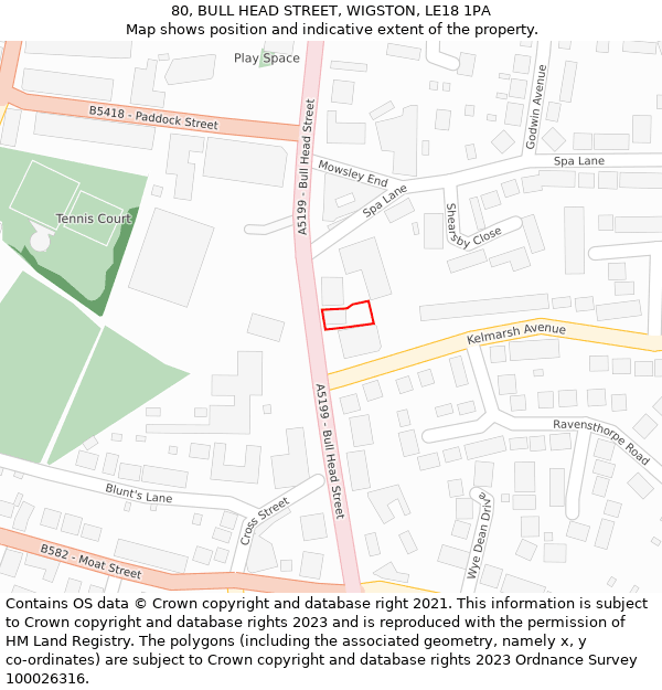 80, BULL HEAD STREET, WIGSTON, LE18 1PA: Location map and indicative extent of plot