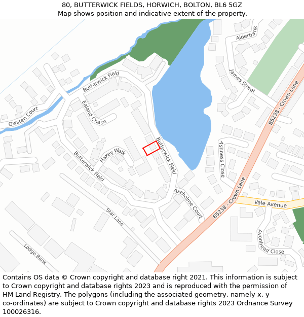 80, BUTTERWICK FIELDS, HORWICH, BOLTON, BL6 5GZ: Location map and indicative extent of plot