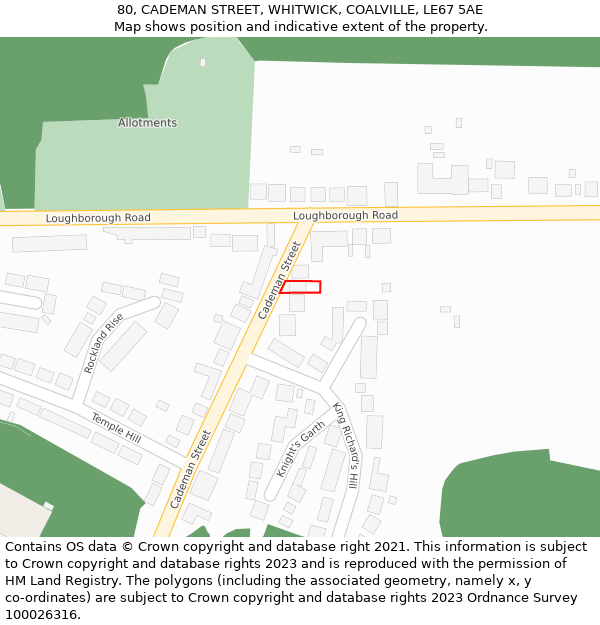 80, CADEMAN STREET, WHITWICK, COALVILLE, LE67 5AE: Location map and indicative extent of plot