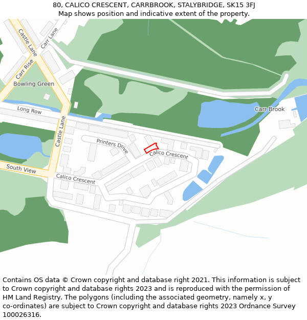 80, CALICO CRESCENT, CARRBROOK, STALYBRIDGE, SK15 3FJ: Location map and indicative extent of plot