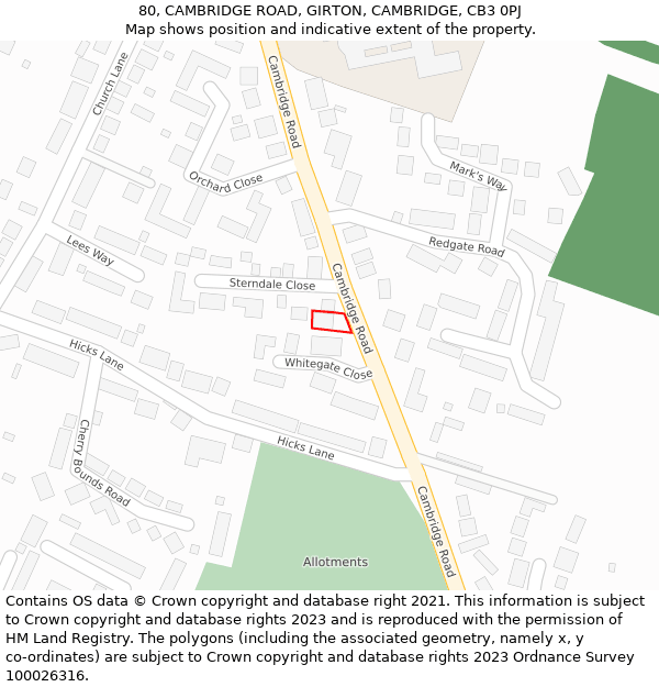 80, CAMBRIDGE ROAD, GIRTON, CAMBRIDGE, CB3 0PJ: Location map and indicative extent of plot