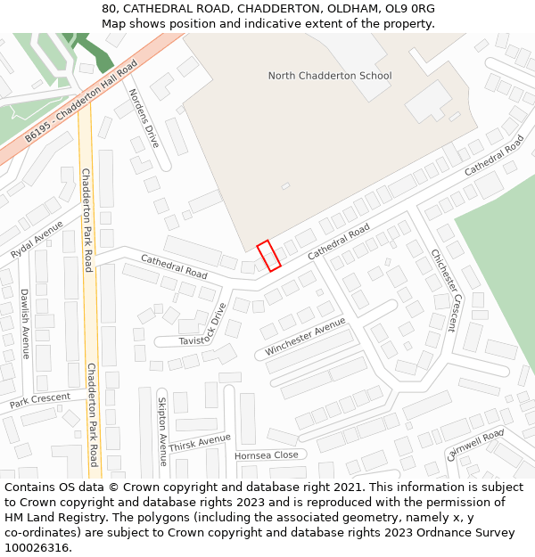 80, CATHEDRAL ROAD, CHADDERTON, OLDHAM, OL9 0RG: Location map and indicative extent of plot
