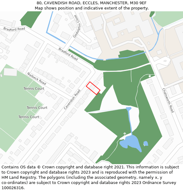 80, CAVENDISH ROAD, ECCLES, MANCHESTER, M30 9EF: Location map and indicative extent of plot