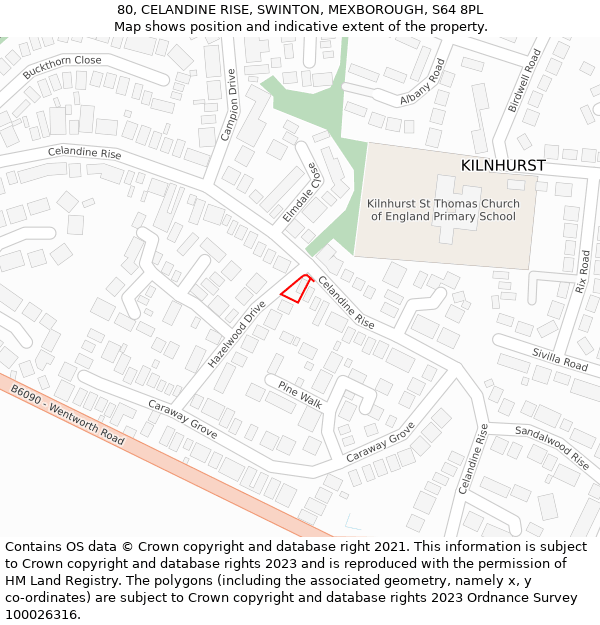 80, CELANDINE RISE, SWINTON, MEXBOROUGH, S64 8PL: Location map and indicative extent of plot