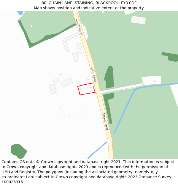 80, CHAIN LANE, STAINING, BLACKPOOL, FY3 0DF: Location map and indicative extent of plot