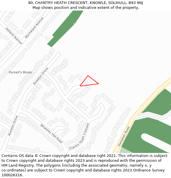 80, CHANTRY HEATH CRESCENT, KNOWLE, SOLIHULL, B93 9NJ: Location map and indicative extent of plot