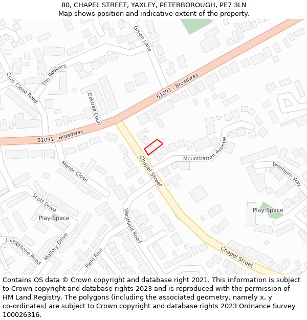 80, CHAPEL STREET, YAXLEY, PETERBOROUGH, PE7 3LN: Location map and indicative extent of plot