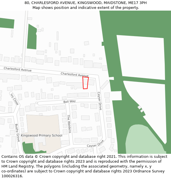 80, CHARLESFORD AVENUE, KINGSWOOD, MAIDSTONE, ME17 3PH: Location map and indicative extent of plot