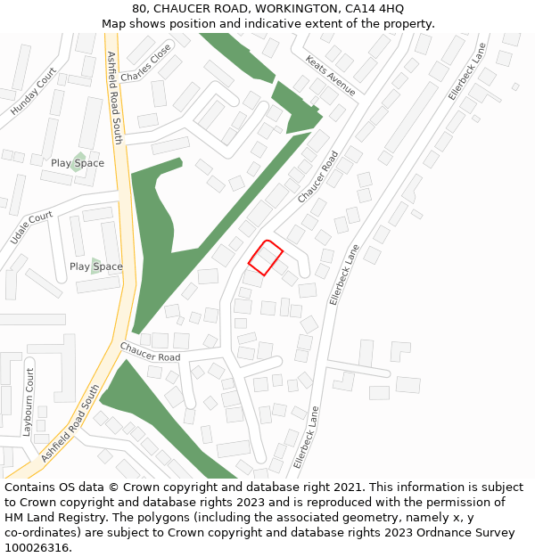 80, CHAUCER ROAD, WORKINGTON, CA14 4HQ: Location map and indicative extent of plot