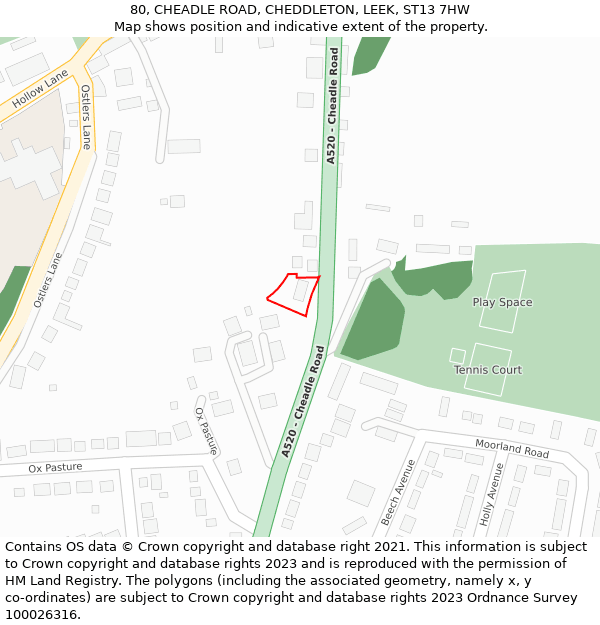80, CHEADLE ROAD, CHEDDLETON, LEEK, ST13 7HW: Location map and indicative extent of plot