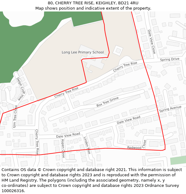 80, CHERRY TREE RISE, KEIGHLEY, BD21 4RU: Location map and indicative extent of plot