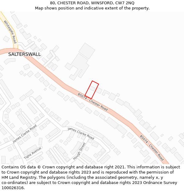 80, CHESTER ROAD, WINSFORD, CW7 2NQ: Location map and indicative extent of plot