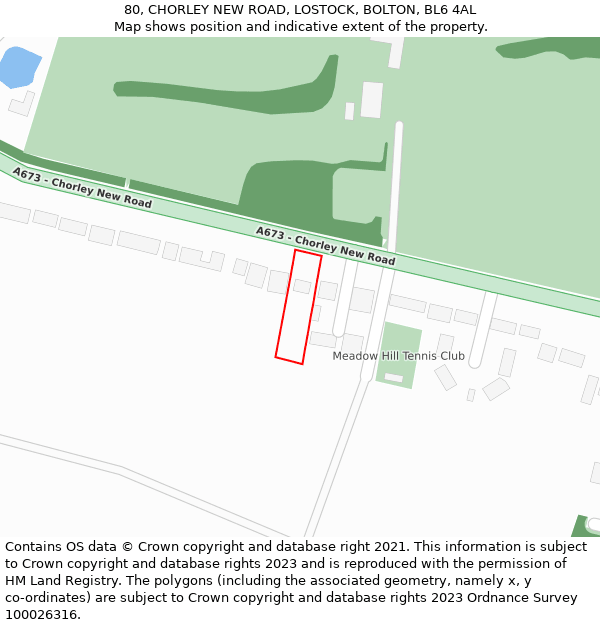 80, CHORLEY NEW ROAD, LOSTOCK, BOLTON, BL6 4AL: Location map and indicative extent of plot