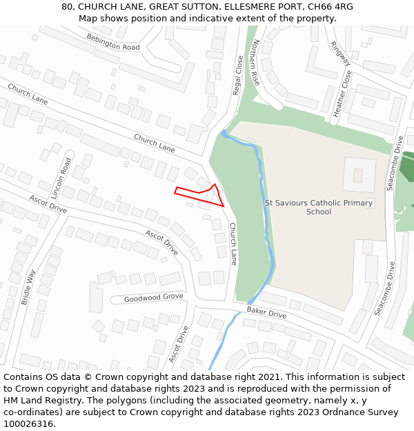 80, CHURCH LANE, GREAT SUTTON, ELLESMERE PORT, CH66 4RG: Location map and indicative extent of plot