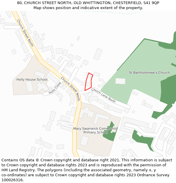 80, CHURCH STREET NORTH, OLD WHITTINGTON, CHESTERFIELD, S41 9QP: Location map and indicative extent of plot