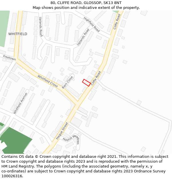 80, CLIFFE ROAD, GLOSSOP, SK13 8NT: Location map and indicative extent of plot