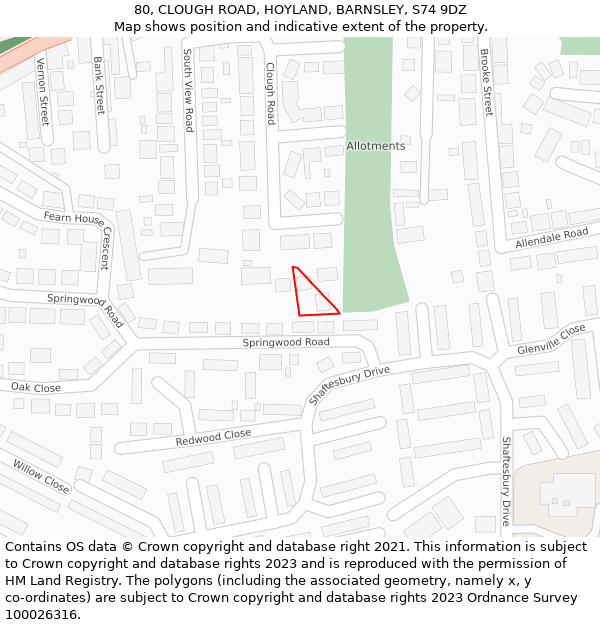 80, CLOUGH ROAD, HOYLAND, BARNSLEY, S74 9DZ: Location map and indicative extent of plot