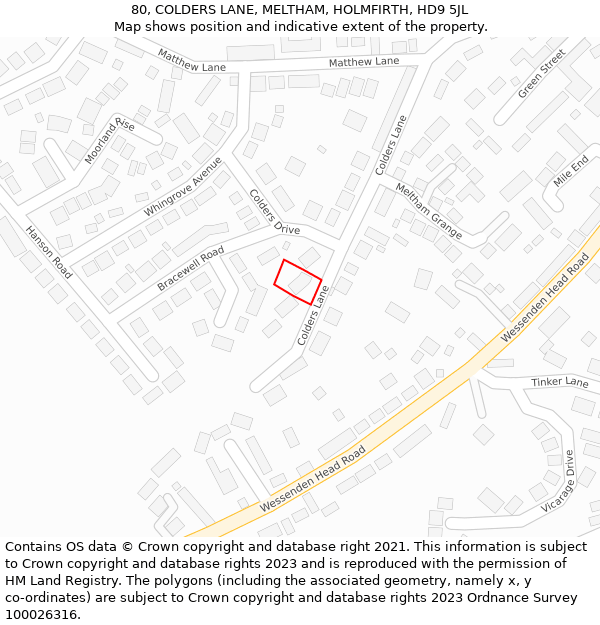 80, COLDERS LANE, MELTHAM, HOLMFIRTH, HD9 5JL: Location map and indicative extent of plot