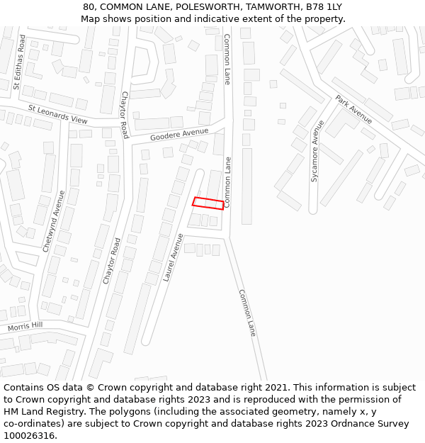 80, COMMON LANE, POLESWORTH, TAMWORTH, B78 1LY: Location map and indicative extent of plot