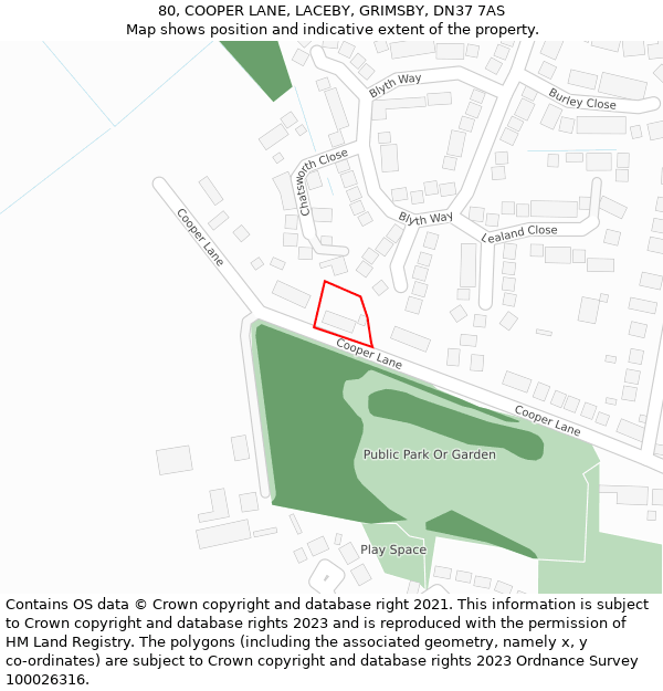 80, COOPER LANE, LACEBY, GRIMSBY, DN37 7AS: Location map and indicative extent of plot