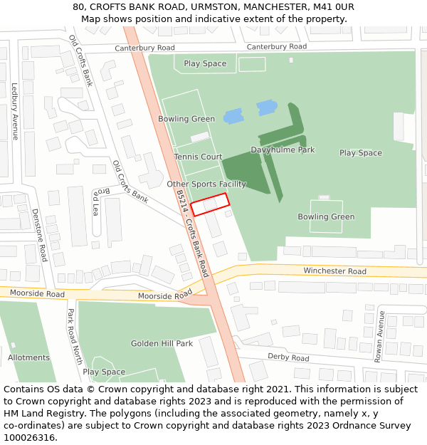 80, CROFTS BANK ROAD, URMSTON, MANCHESTER, M41 0UR: Location map and indicative extent of plot