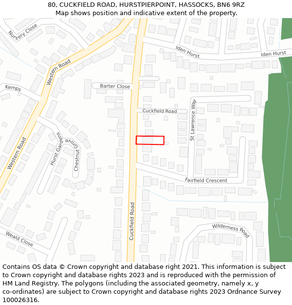 80, CUCKFIELD ROAD, HURSTPIERPOINT, HASSOCKS, BN6 9RZ: Location map and indicative extent of plot