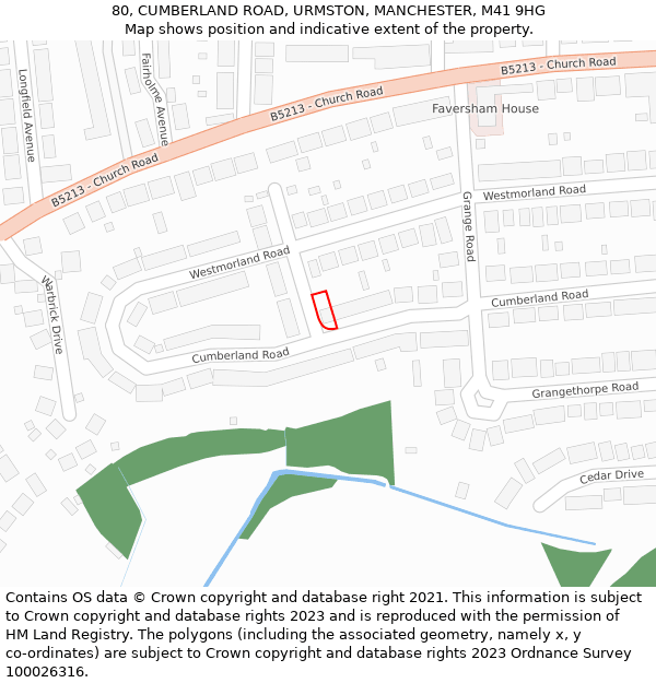 80, CUMBERLAND ROAD, URMSTON, MANCHESTER, M41 9HG: Location map and indicative extent of plot