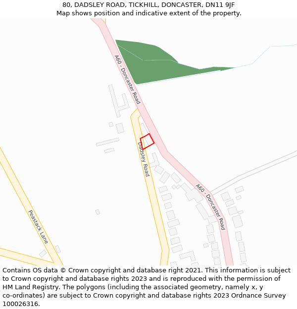 80, DADSLEY ROAD, TICKHILL, DONCASTER, DN11 9JF: Location map and indicative extent of plot