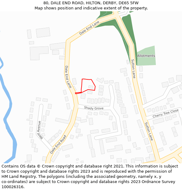 80, DALE END ROAD, HILTON, DERBY, DE65 5FW: Location map and indicative extent of plot