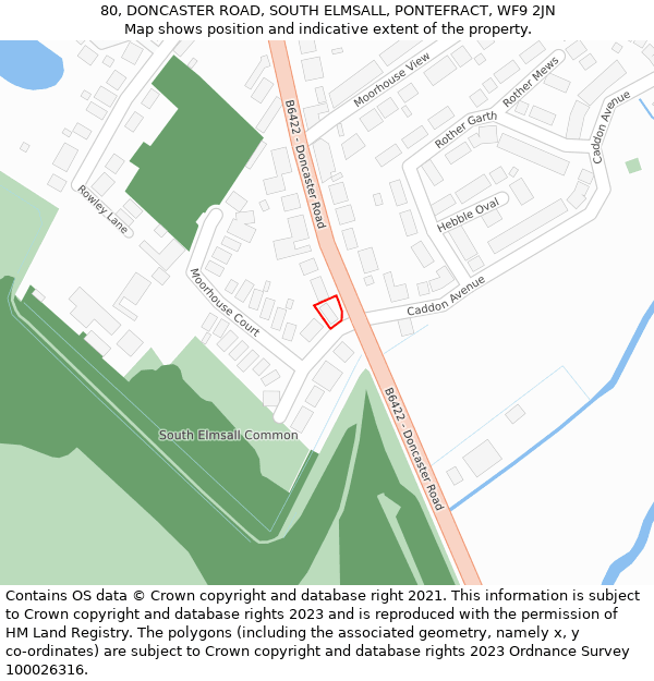 80, DONCASTER ROAD, SOUTH ELMSALL, PONTEFRACT, WF9 2JN: Location map and indicative extent of plot