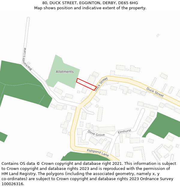 80, DUCK STREET, EGGINTON, DERBY, DE65 6HG: Location map and indicative extent of plot