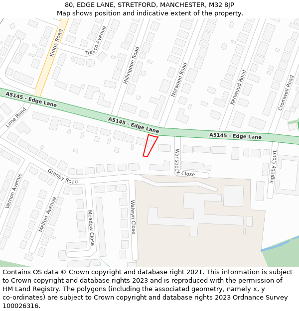 80, EDGE LANE, STRETFORD, MANCHESTER, M32 8JP: Location map and indicative extent of plot