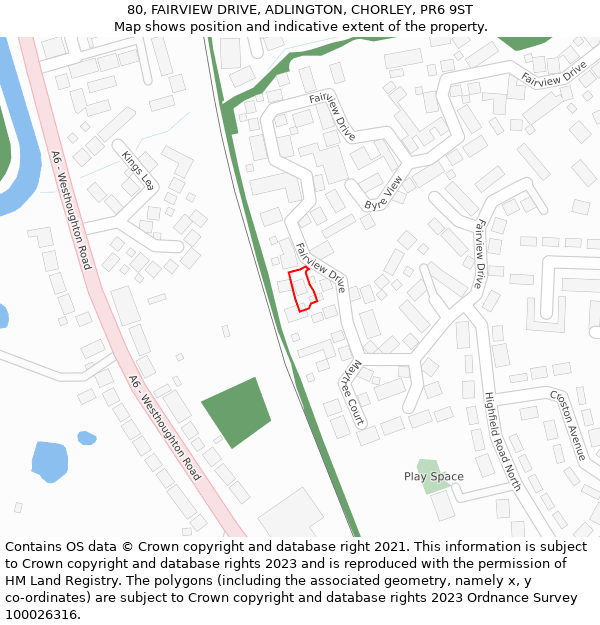 80, FAIRVIEW DRIVE, ADLINGTON, CHORLEY, PR6 9ST: Location map and indicative extent of plot