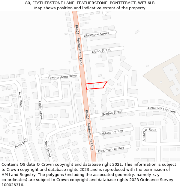 80, FEATHERSTONE LANE, FEATHERSTONE, PONTEFRACT, WF7 6LR: Location map and indicative extent of plot