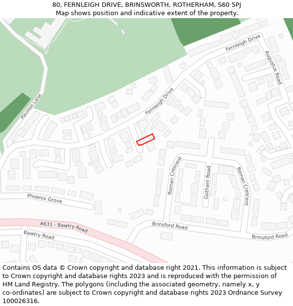 80, FERNLEIGH DRIVE, BRINSWORTH, ROTHERHAM, S60 5PJ: Location map and indicative extent of plot