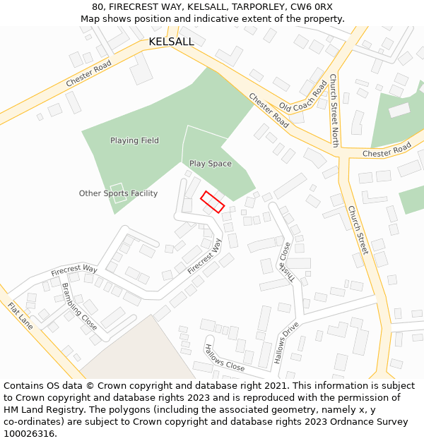 80, FIRECREST WAY, KELSALL, TARPORLEY, CW6 0RX: Location map and indicative extent of plot