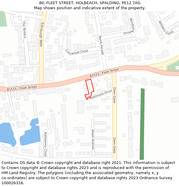 80, FLEET STREET, HOLBEACH, SPALDING, PE12 7AG: Location map and indicative extent of plot