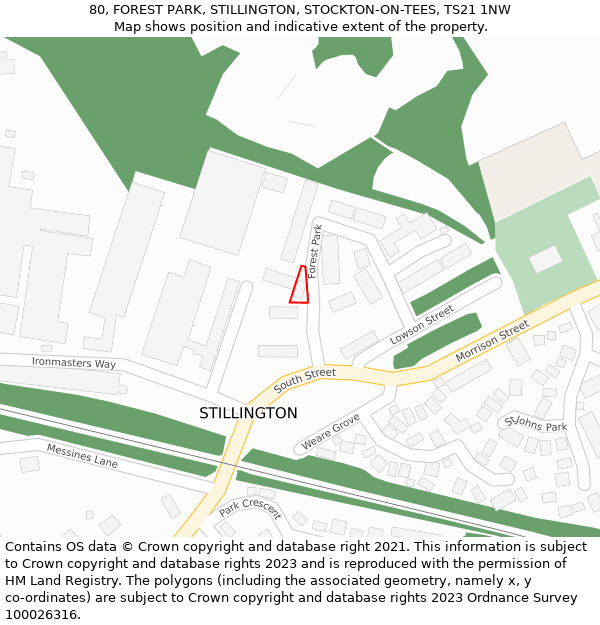 80, FOREST PARK, STILLINGTON, STOCKTON-ON-TEES, TS21 1NW: Location map and indicative extent of plot