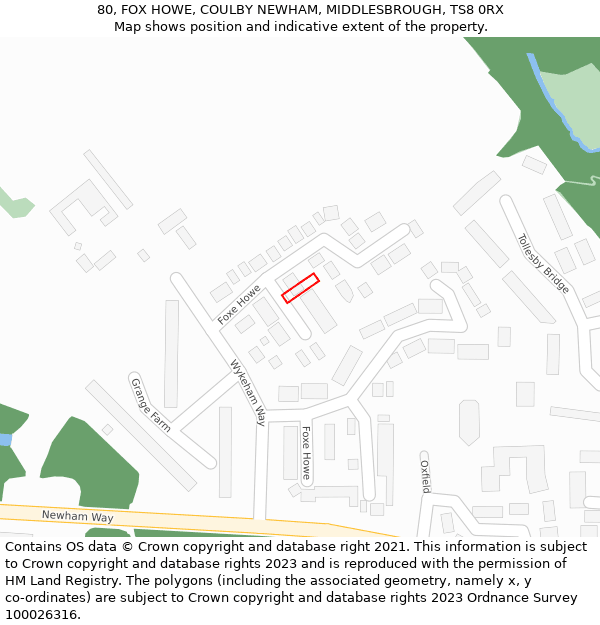 80, FOX HOWE, COULBY NEWHAM, MIDDLESBROUGH, TS8 0RX: Location map and indicative extent of plot