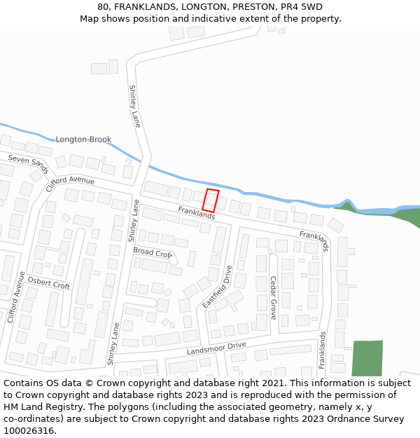80, FRANKLANDS, LONGTON, PRESTON, PR4 5WD: Location map and indicative extent of plot