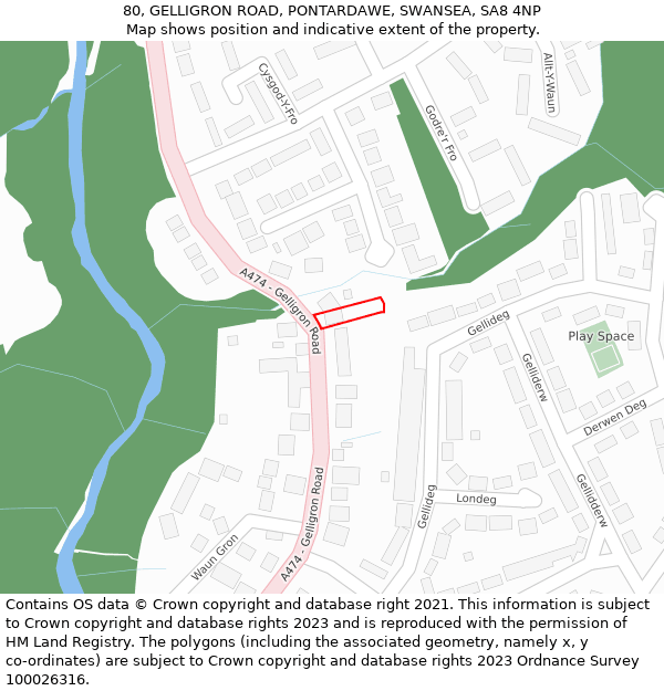 80, GELLIGRON ROAD, PONTARDAWE, SWANSEA, SA8 4NP: Location map and indicative extent of plot