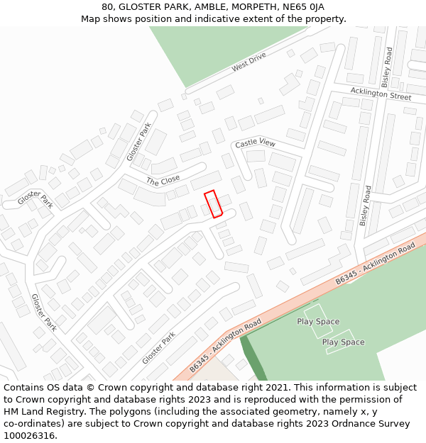 80, GLOSTER PARK, AMBLE, MORPETH, NE65 0JA: Location map and indicative extent of plot