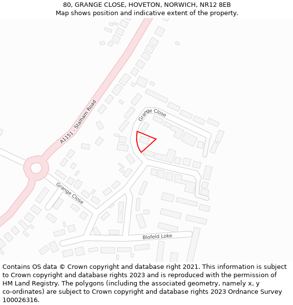 80, GRANGE CLOSE, HOVETON, NORWICH, NR12 8EB: Location map and indicative extent of plot