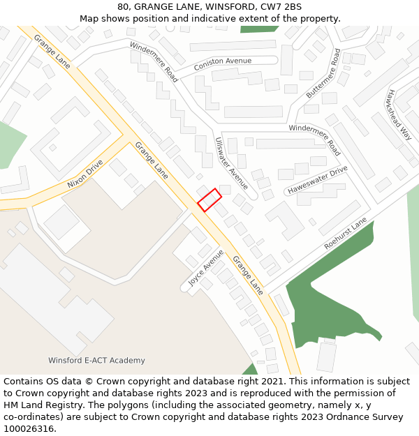 80, GRANGE LANE, WINSFORD, CW7 2BS: Location map and indicative extent of plot