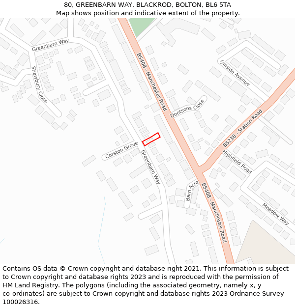 80, GREENBARN WAY, BLACKROD, BOLTON, BL6 5TA: Location map and indicative extent of plot