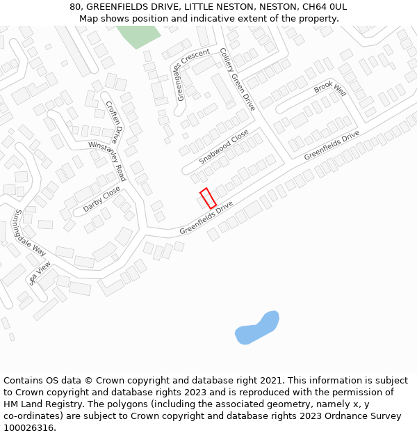 80, GREENFIELDS DRIVE, LITTLE NESTON, NESTON, CH64 0UL: Location map and indicative extent of plot