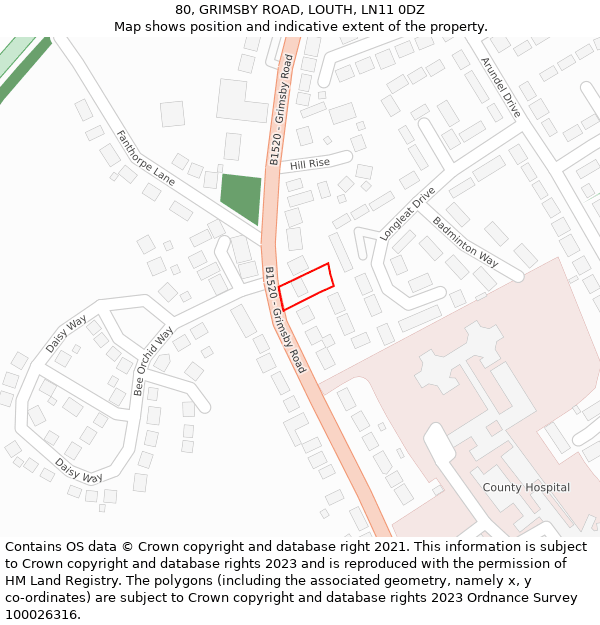 80, GRIMSBY ROAD, LOUTH, LN11 0DZ: Location map and indicative extent of plot