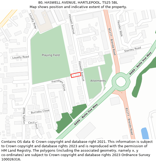 80, HASWELL AVENUE, HARTLEPOOL, TS25 5BL: Location map and indicative extent of plot