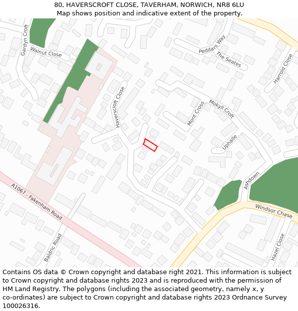 80, HAVERSCROFT CLOSE, TAVERHAM, NORWICH, NR8 6LU: Location map and indicative extent of plot