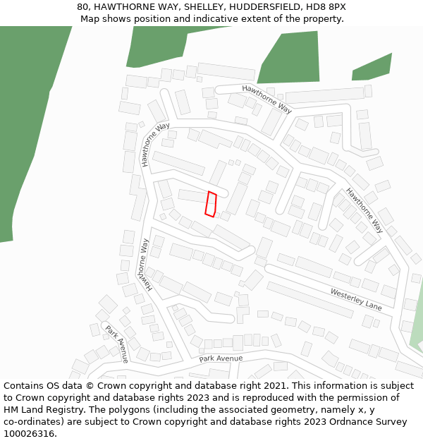 80, HAWTHORNE WAY, SHELLEY, HUDDERSFIELD, HD8 8PX: Location map and indicative extent of plot